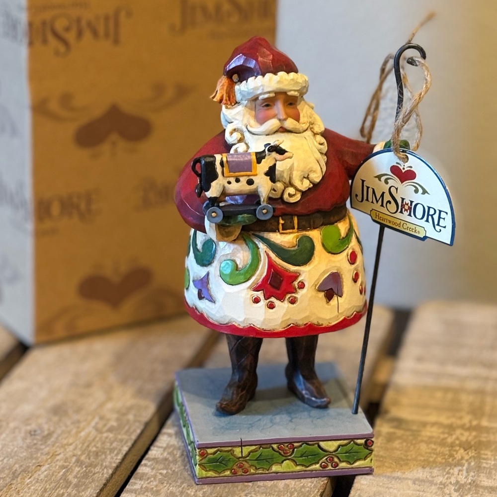 2008 Jim Shore Collectible "Holiday Fun" Small Santa w/Cow Figurine with Box